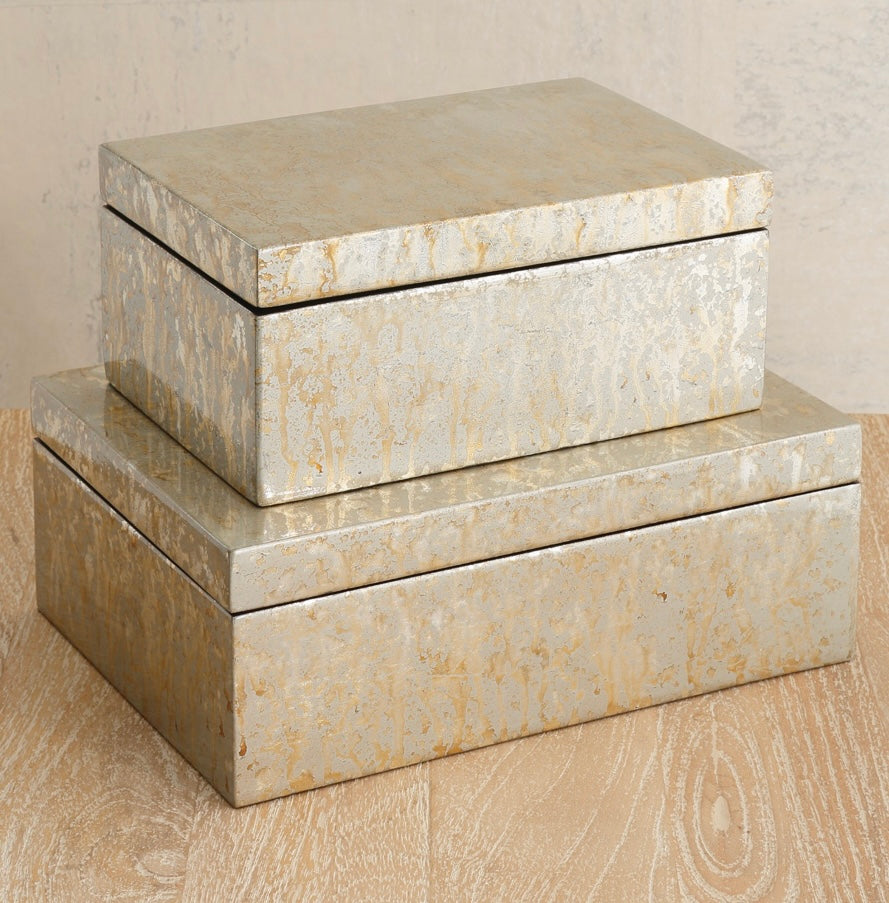 Champagne Silver Leaf Boxes – Elegant Decorative Storage | Silver Leaf Lacquer Box
