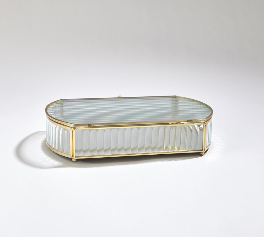 Reeded Glass Oval Box