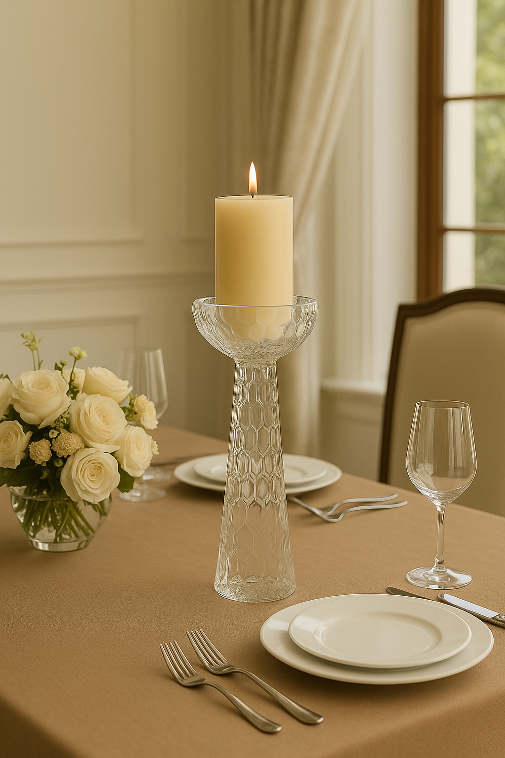 Large Honeycomb Glass Candleholder Vase – Handmade Decorative Glassware