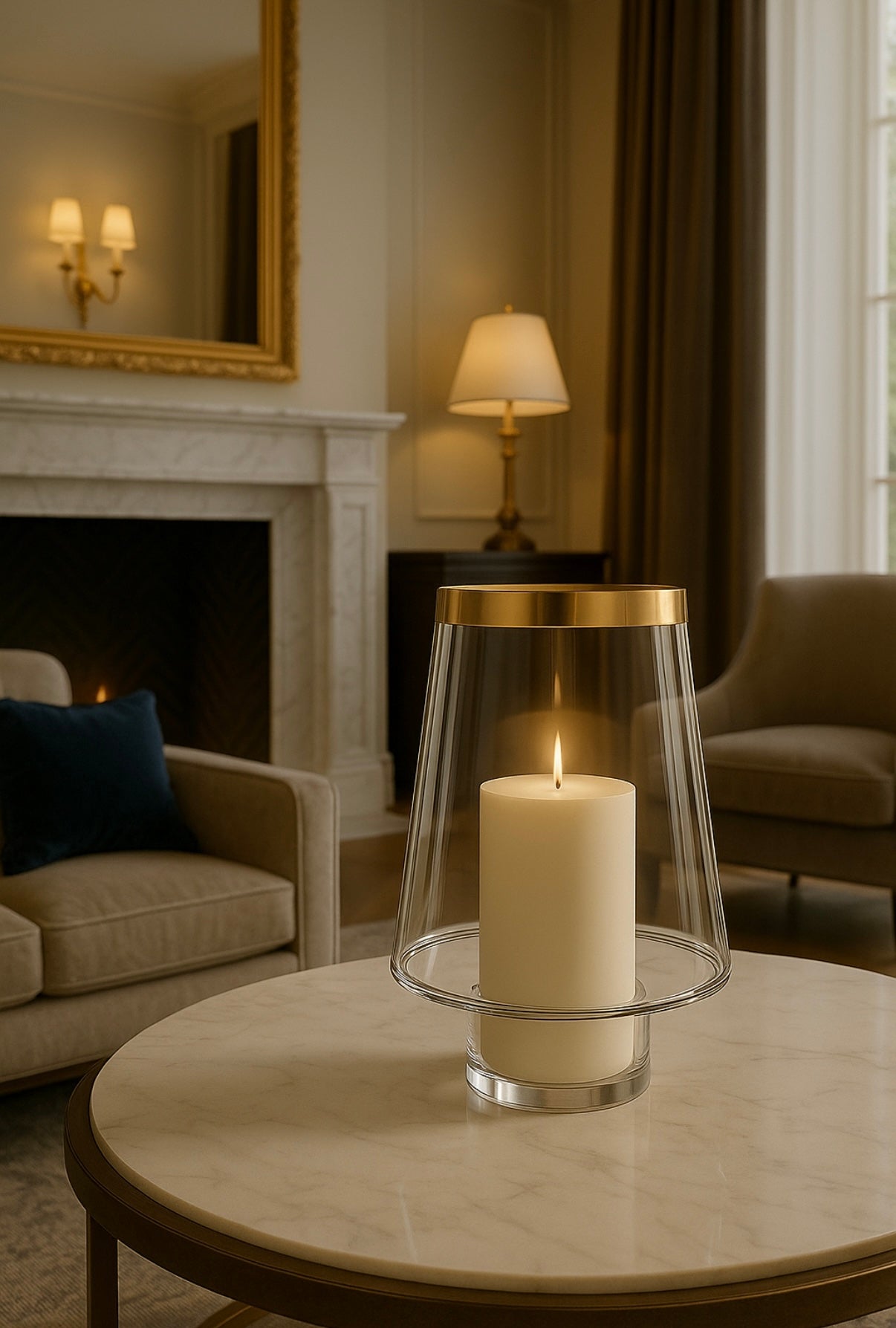 24k Gold Hurricane Candleholder & Vase – Large Luxury Glass Centerpiece for Candles or Florals