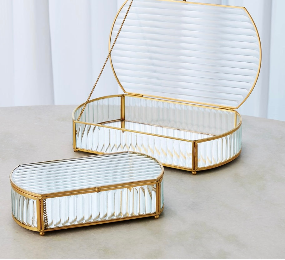 Reeded Glass Oval Box