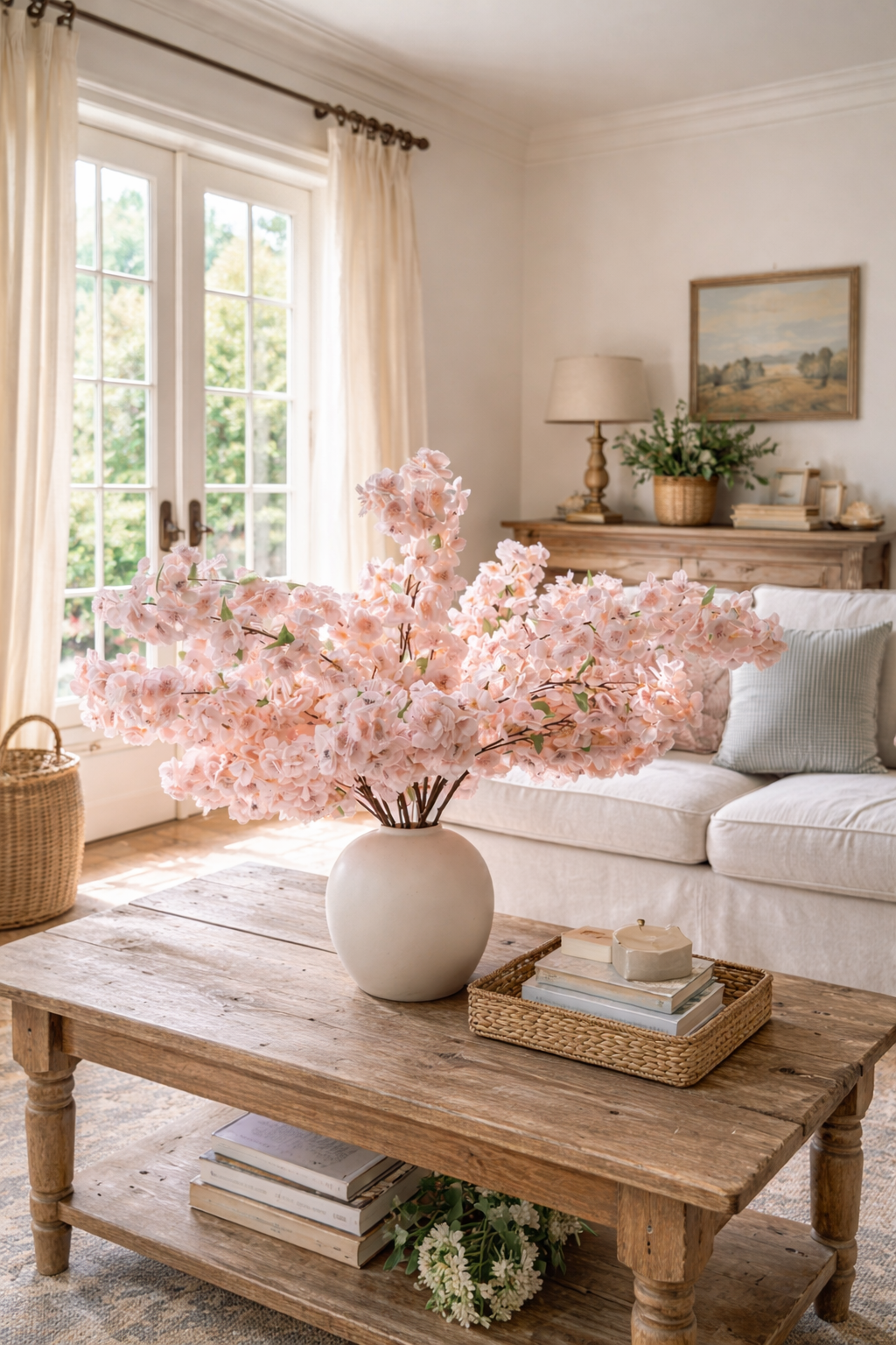 Artificial Cherry Blossom Stems in Pink – 44” | Luxury Faux Floral Set of 3 (Copy)