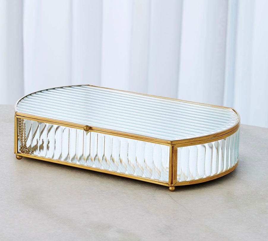 Reeded Glass Oval Box