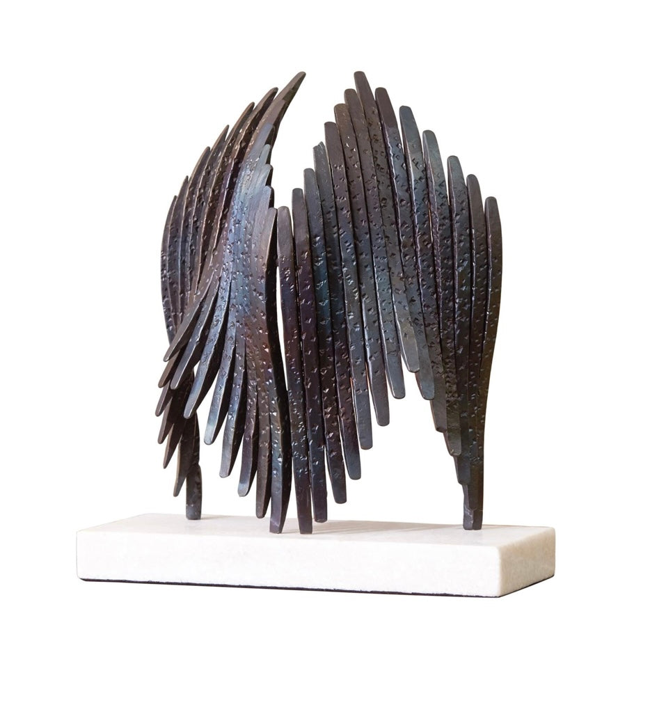 Icarus Winged Sculpture — Iron & Brass Finish on Marble Base