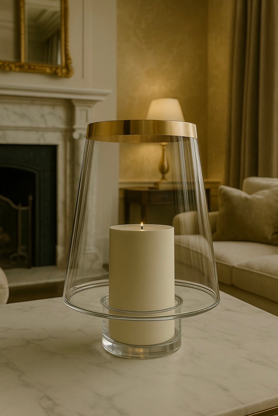 24k Gold Hurricane Candleholder & Vase – Large Luxury Glass Centerpiece for Candles or Florals