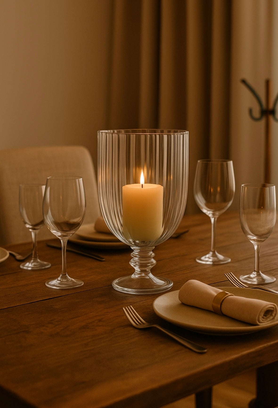 Glamour Hurricane Vase — Statement Glass Candle & Floral Hurricane