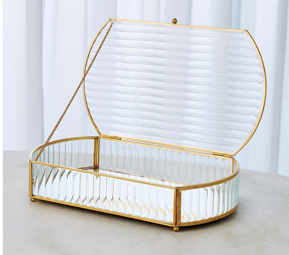 Reeded Glass Oval Box