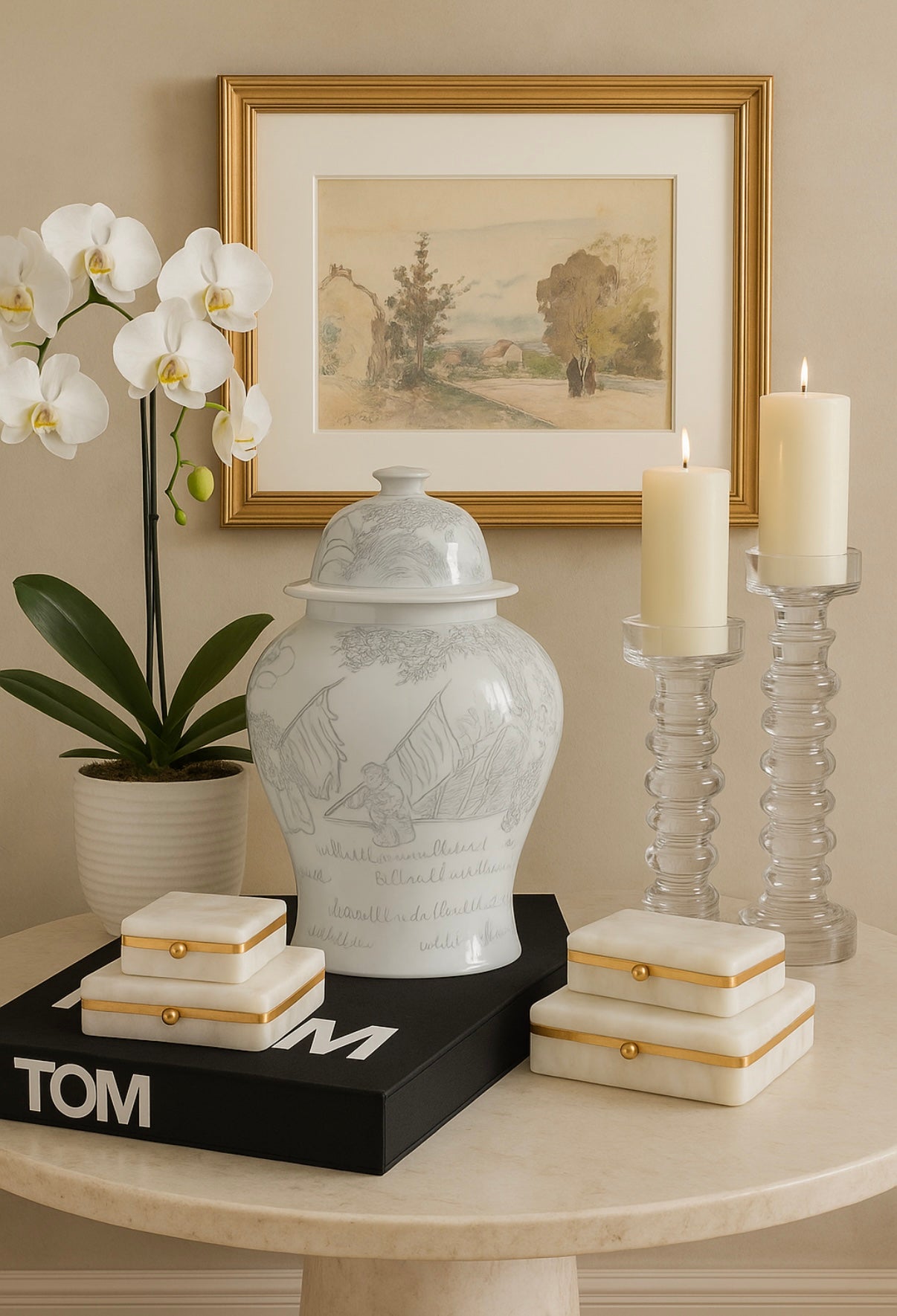 Handcrafted Italian Alabaster Boxes with Gold Band Accent — Luxury Home Accent