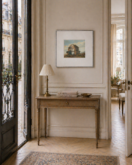 French House III Wall Art | Vintage French Architectural Print | Neutral European Landscape
