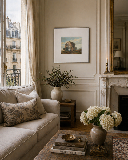 French House III Wall Art | Vintage French Architectural Print | Neutral European Landscape