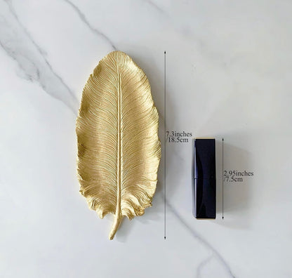 Golden Banana Leaf Jewelry Dish – Elegant Gold Trinket Tray for Rings, Keys & Home Decor