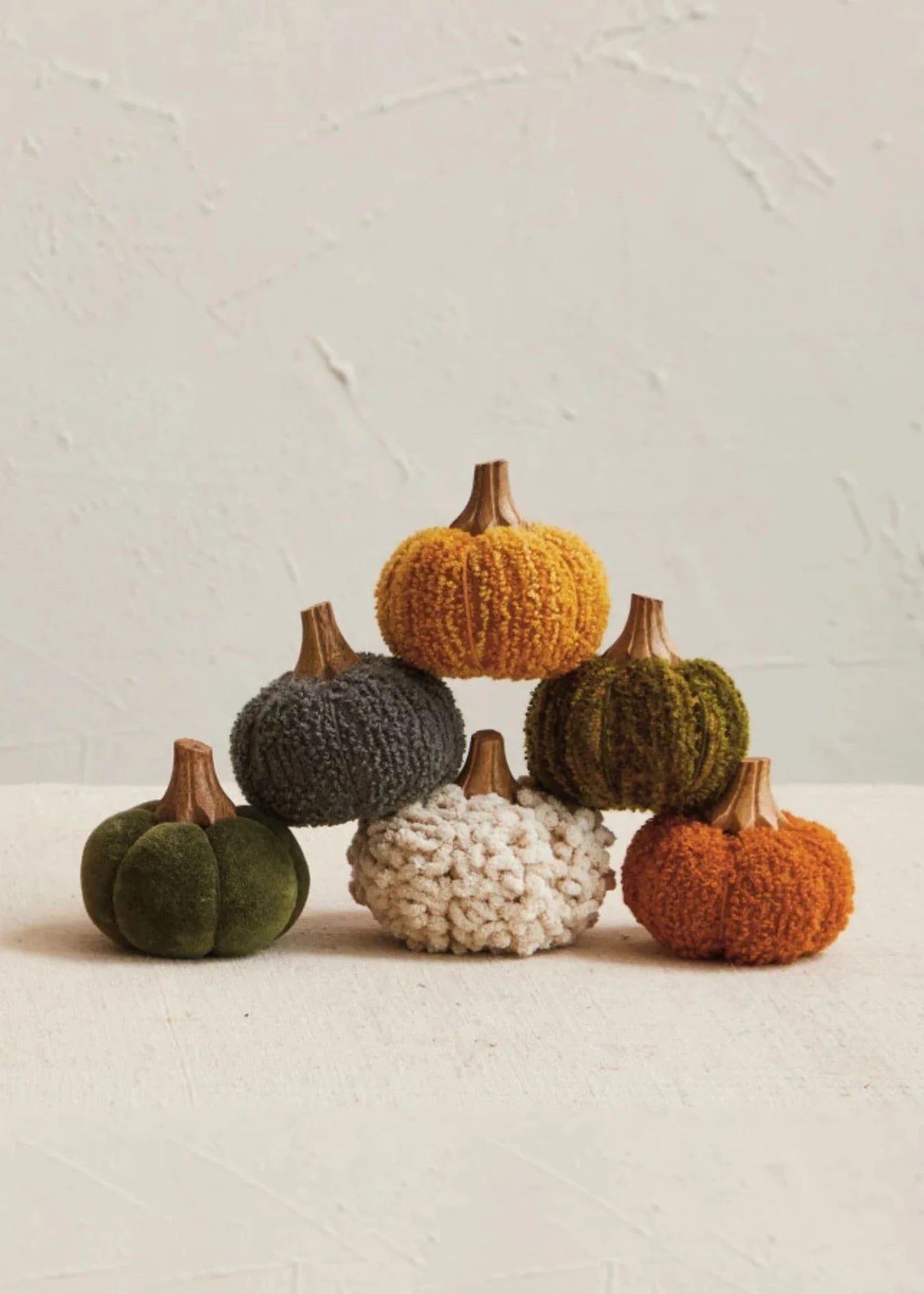 Velvet & Bouclé Decorative Pumpkins – Set of 6
