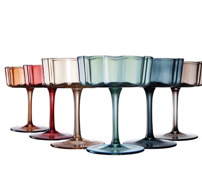 Scalloped Flower Cocktail Glasses| Set of 6 Pastel Colors
