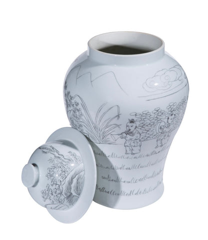 Ink Painting Playful Kids Temple Jar