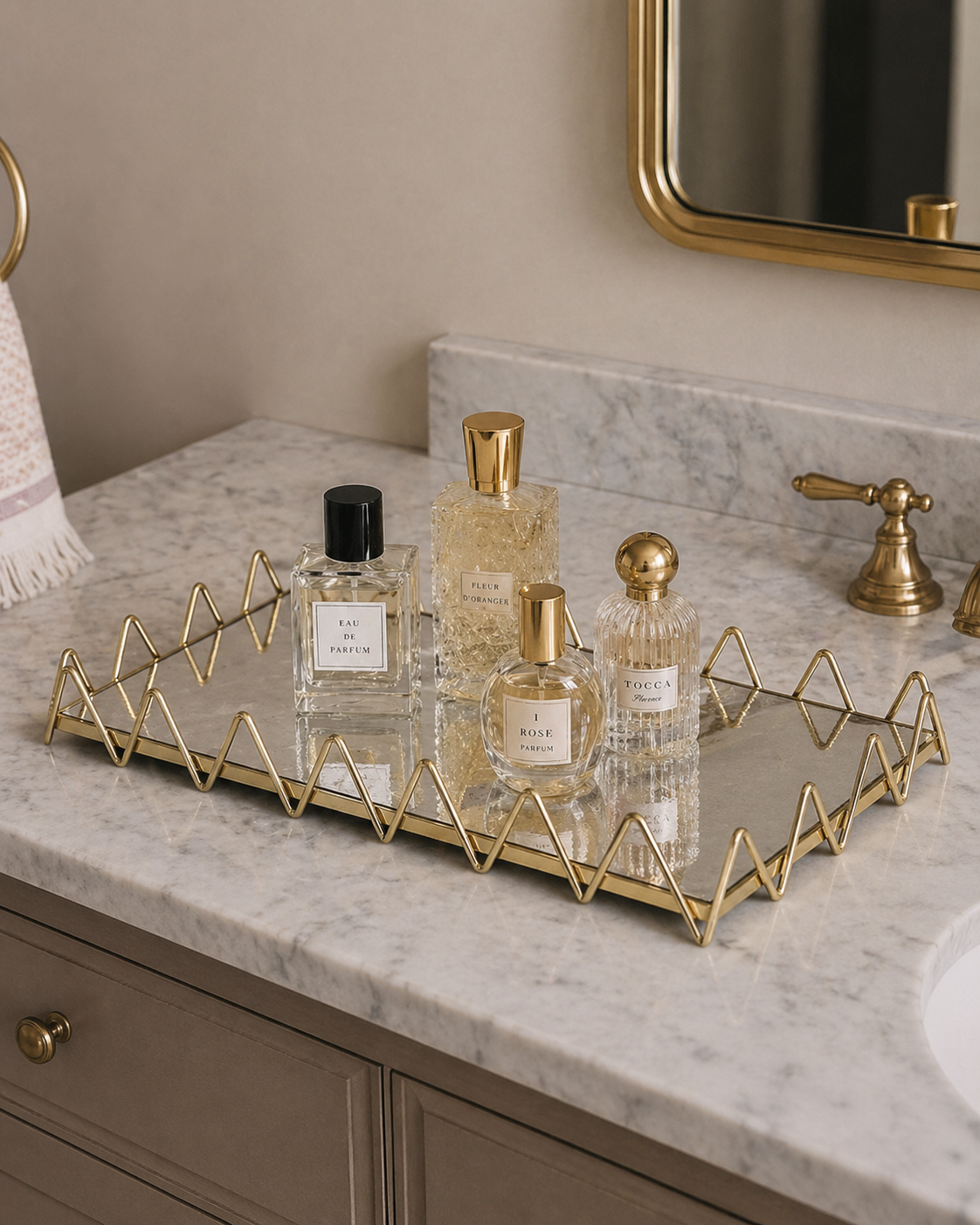 Ric Rac Gold Tray with Antique Mirror | Luxury Decorative Scalloped Tray for Coffee Table, Console & Styling