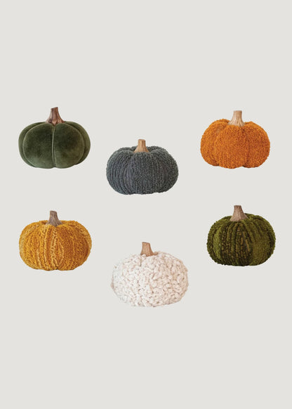 Velvet & Bouclé Decorative Pumpkins – Set of 6
