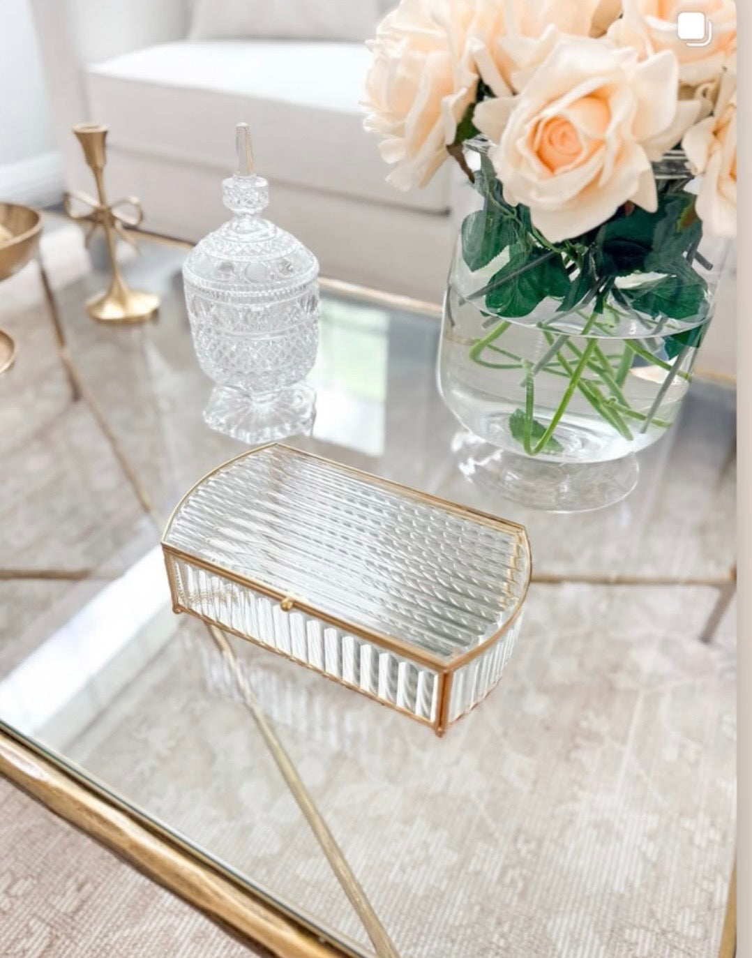 Reeded Glass Oval Decorative Box | Vintage Jewelry & Keepsake Box