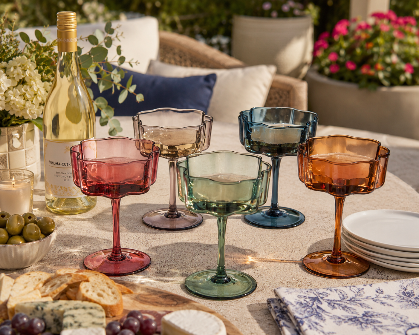 Scalloped Flower Cocktail Glasses| Set of 6 Pastel Colors