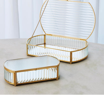 Reeded Glass Oval Box