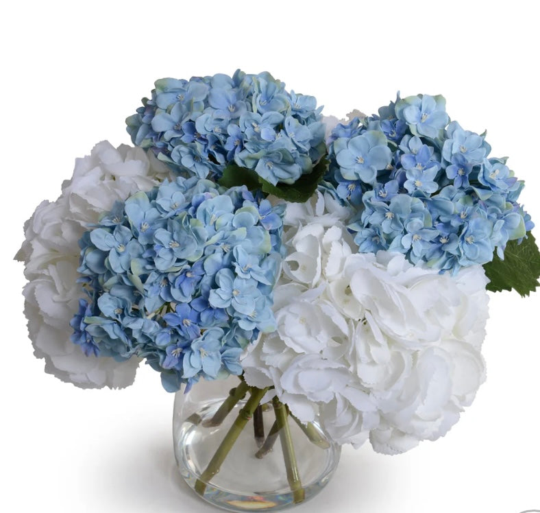 Hydrangea Arrangement in Glass 12"H