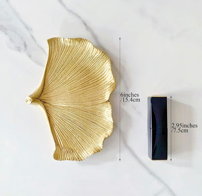 Golden Gingko Leaf Jewelry Dish – Elegant Gold Trinket Tray for Rings, Keys & Decor