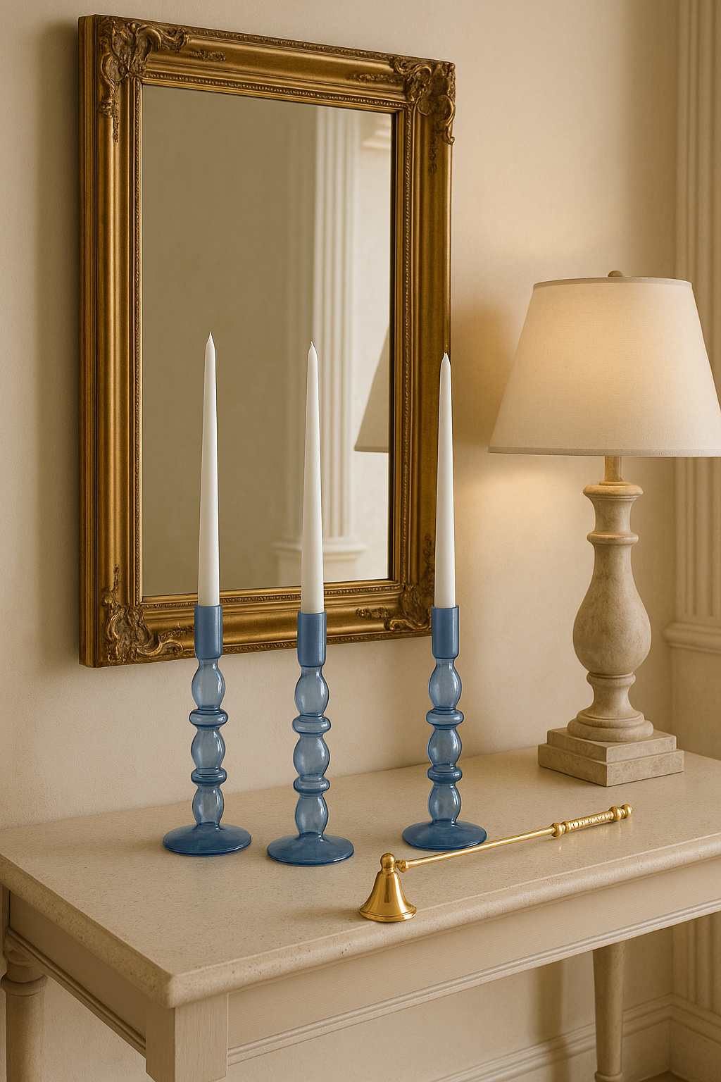 Blue Glass Candle Holders – Elegant Taper Candle Holder Set | Luxury Table Decor | Statement Home Accent | Refined Candlelight Styling