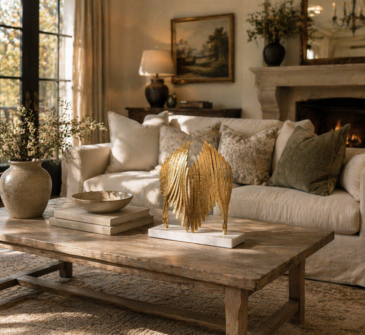Icarus Sculpture – Winged Mythology Statue in Brass or Iron & Marble | Luxury Decorative Accent