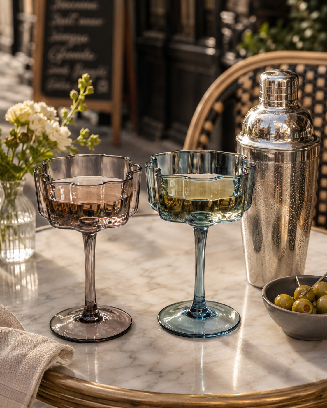 Scalloped Flower Cocktail Glasses| Set of 6 Pastel Colors