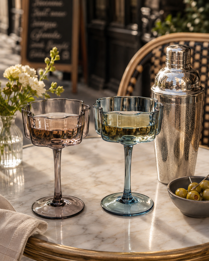 Scalloped Flower Cocktail Glasses| Set of 6 Pastel Colors