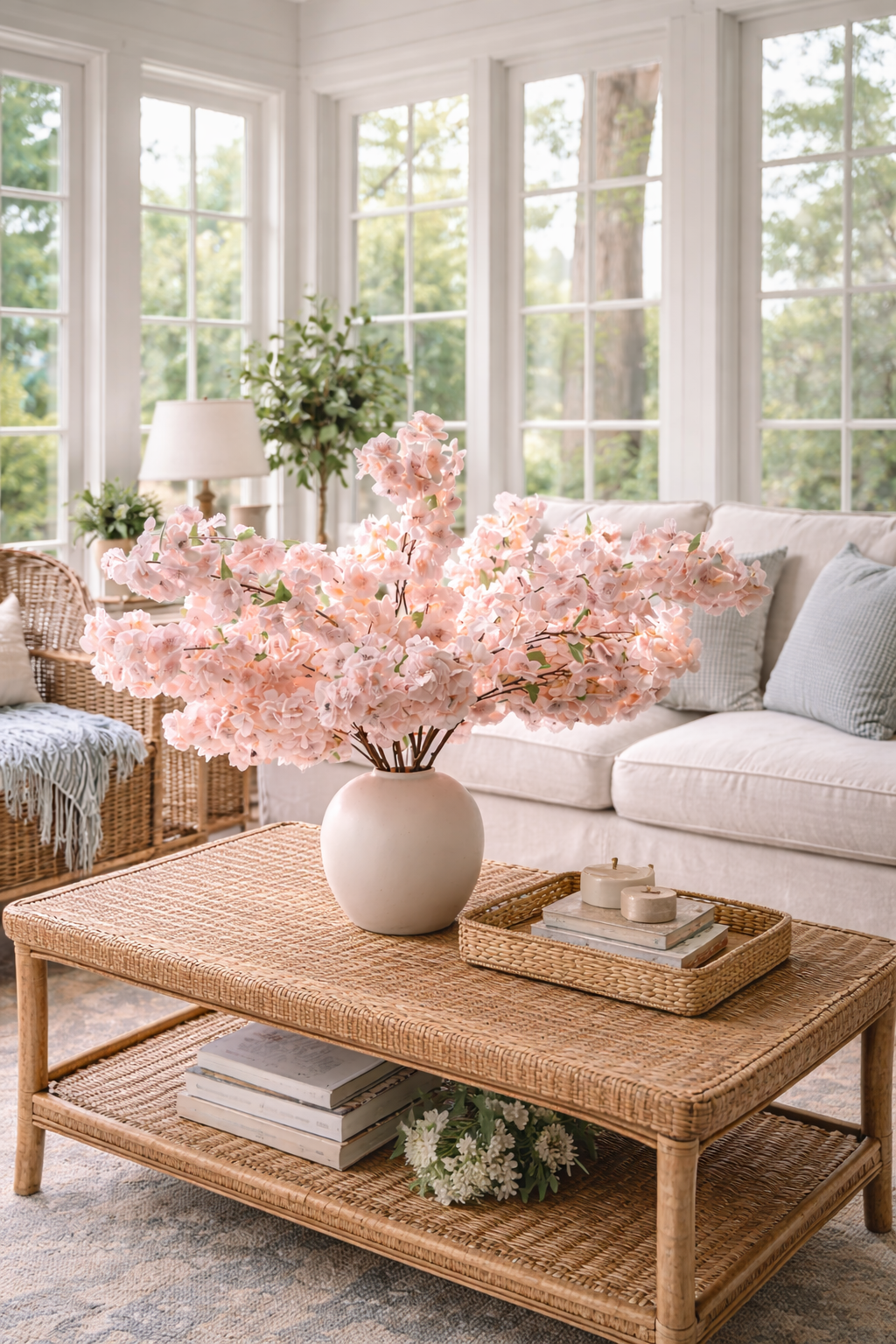 Artificial Cherry Blossom Stems in Pink – 44” | Luxury Faux Floral Set of 3 (Copy)