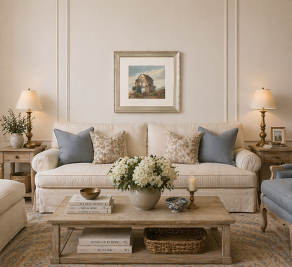 French House II Wall Art – Neutral French Architectural Print | Vintage European Landscape Decor