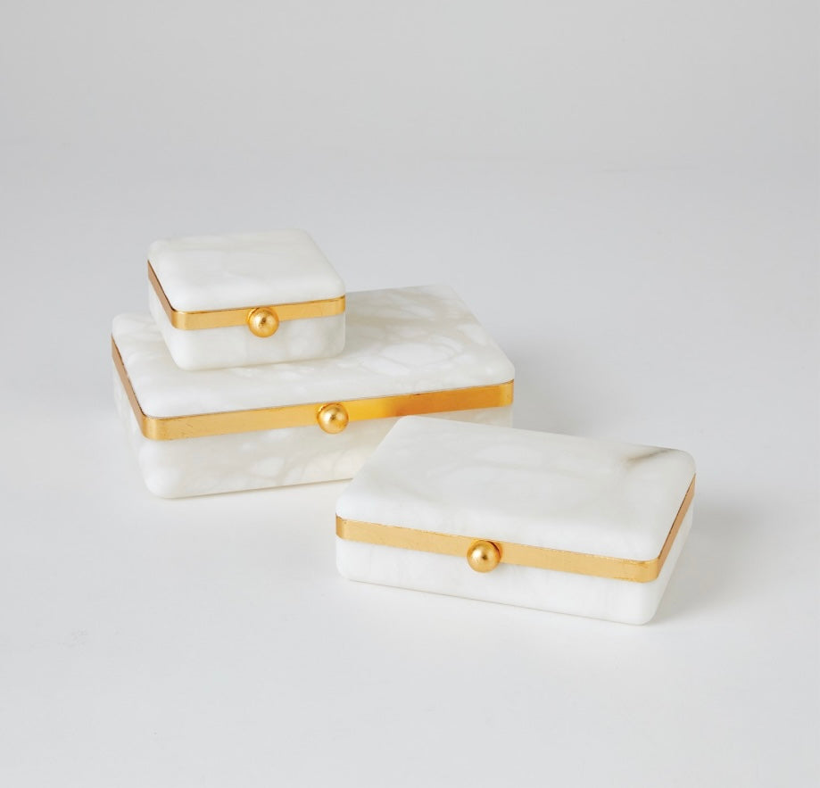 Handcrafted Italian Alabaster Boxes with Gold Band Accent — Luxury Hom ...