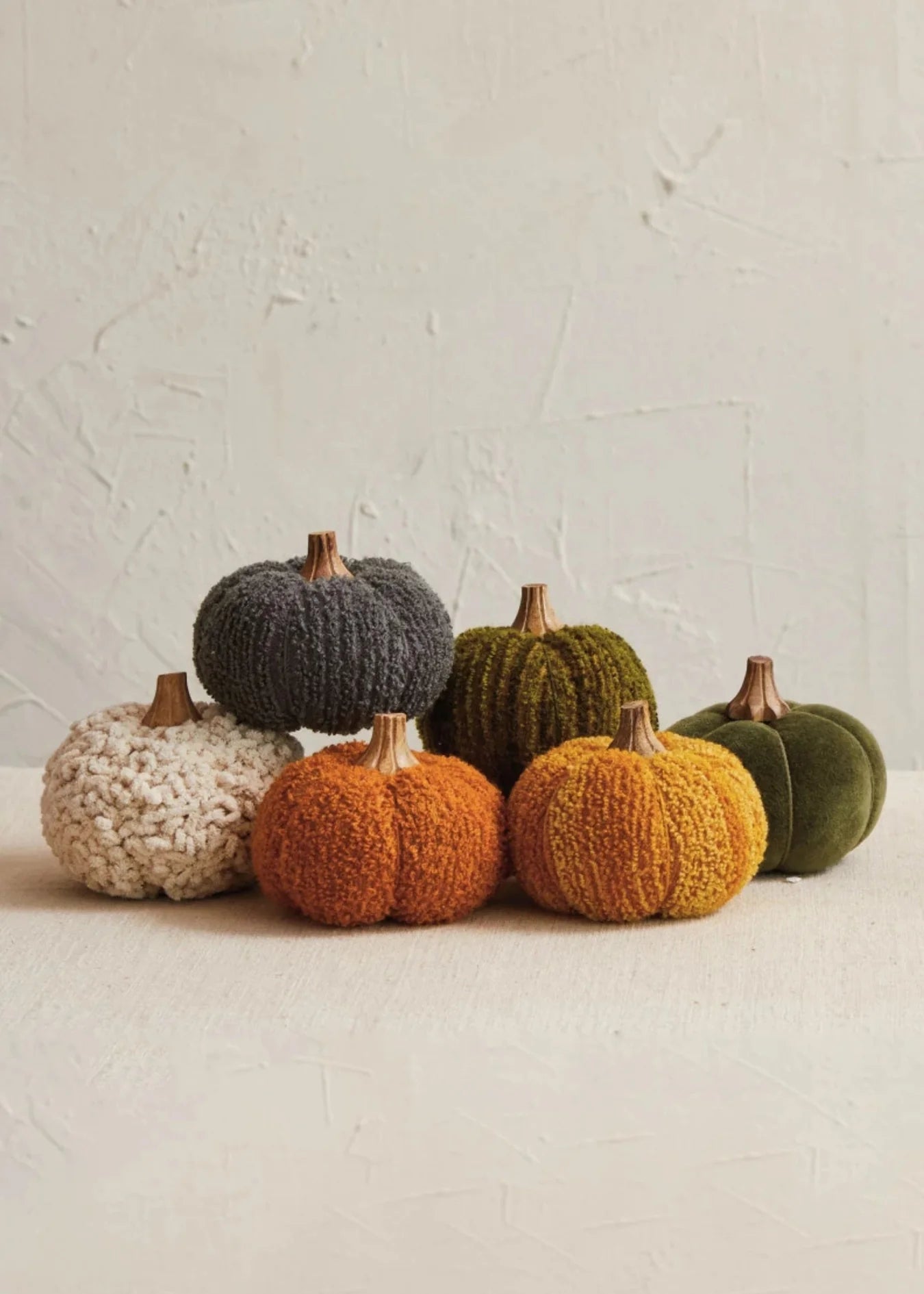 Velvet & Bouclé Decorative Pumpkins – Set of 6