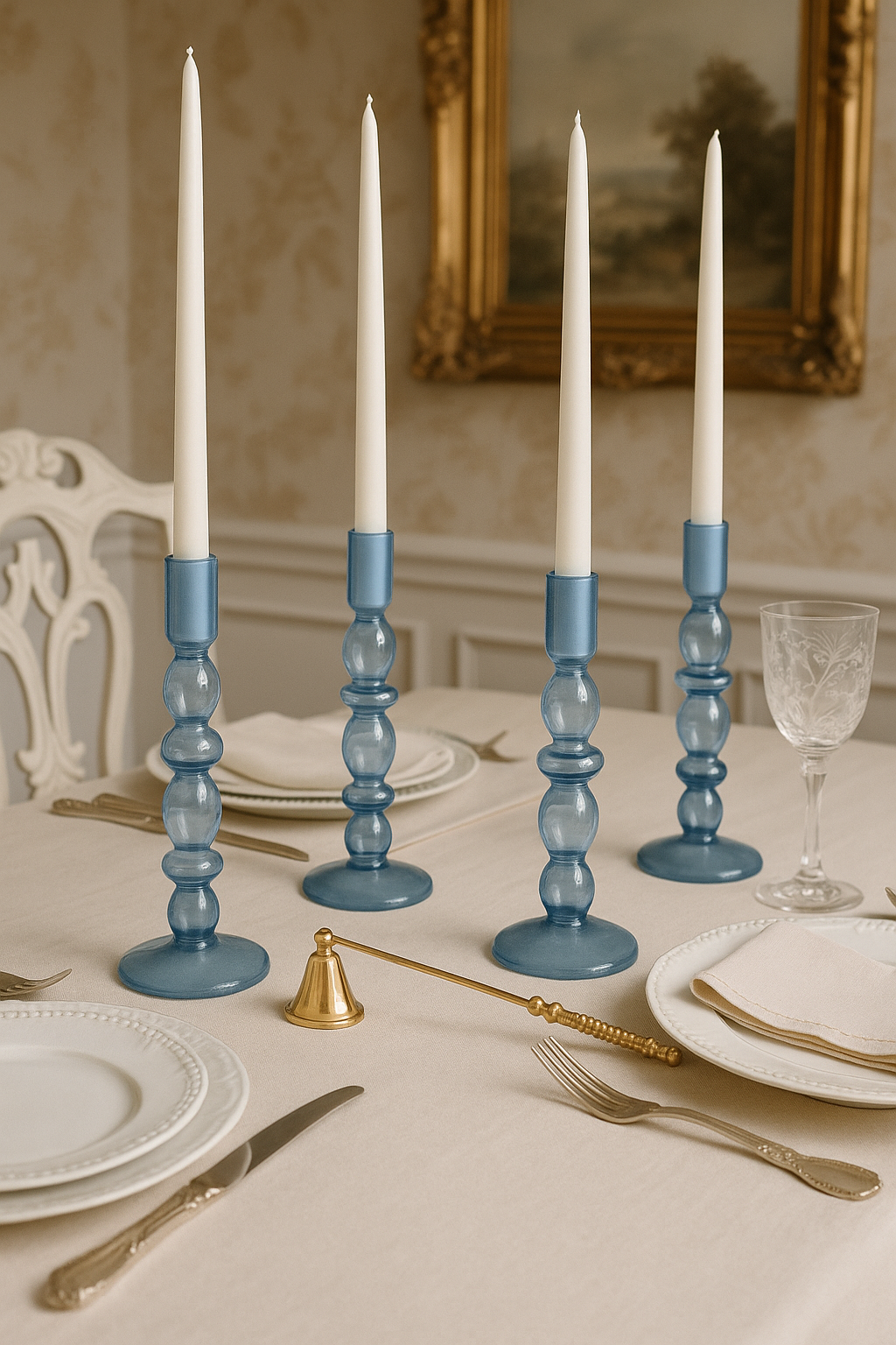 Blue Glass Candle Holders – Elegant Taper Candle Holder Set | Luxury Table Decor | Statement Home Accent | Refined Candlelight Styling