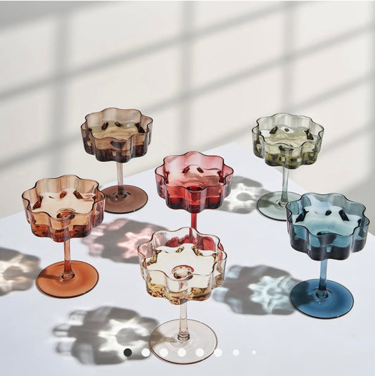 Scalloped Flower Cocktail Glasses| Set of 6 Pastel Colors
