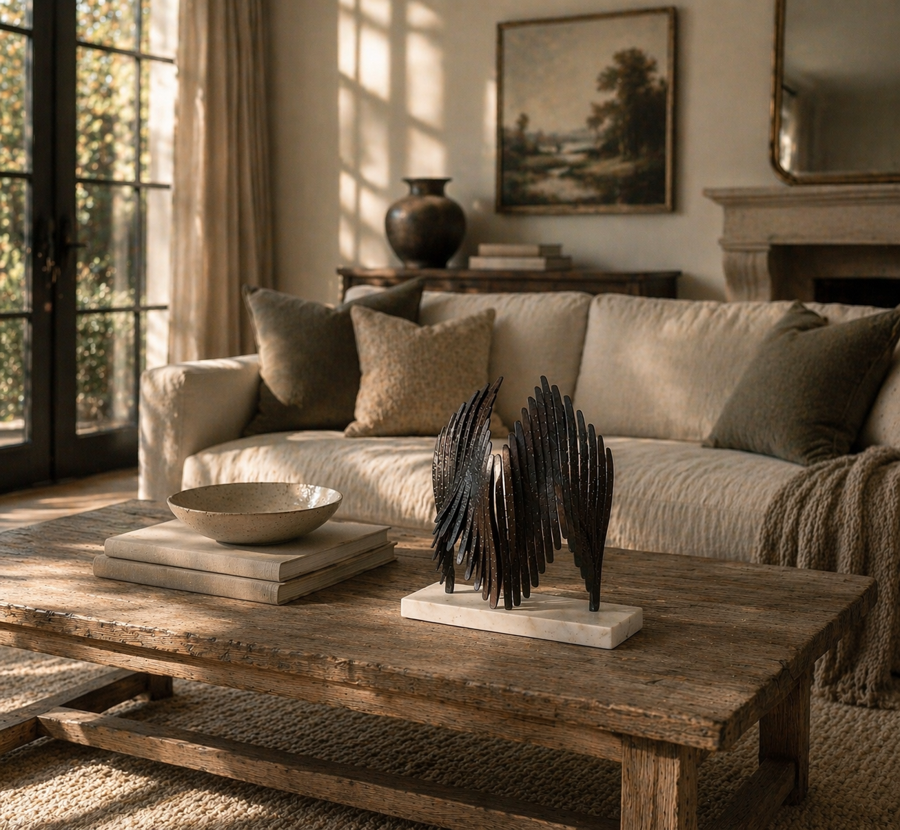Icarus Sculpture – Winged Mythology Statue in Brass or Iron & Marble | Luxury Decorative Accent