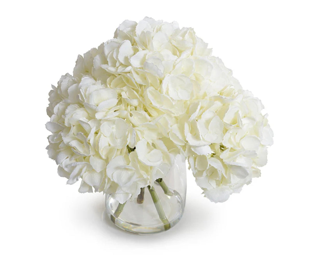 Hydrangea Arrangement in Glass 12"H