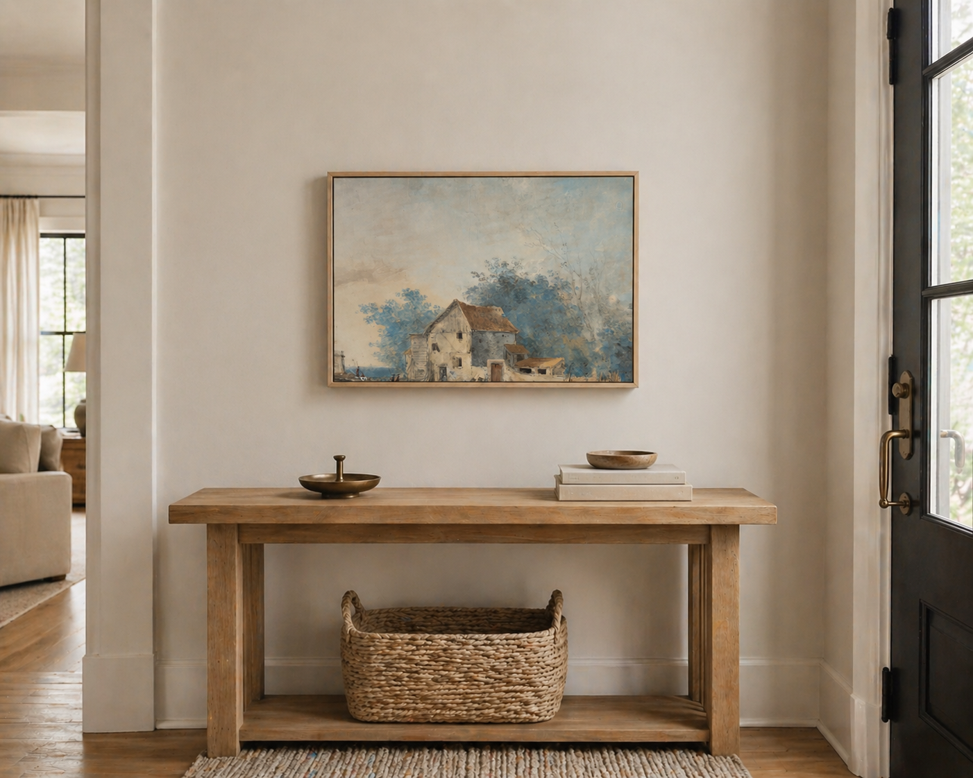 French Farm Landscape Wall Art | Rustic French Country Canvas | Framed Provence Farmhouse Print | Neutral Luxury Wall Decor