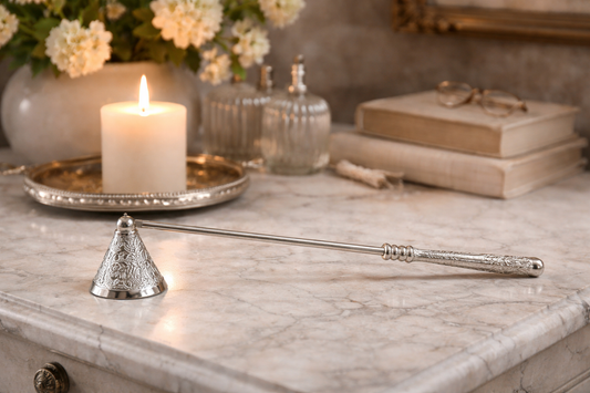 Ornate Nickel Candle Snuffer | 9″ Nickel Candle Extinguisher Tool