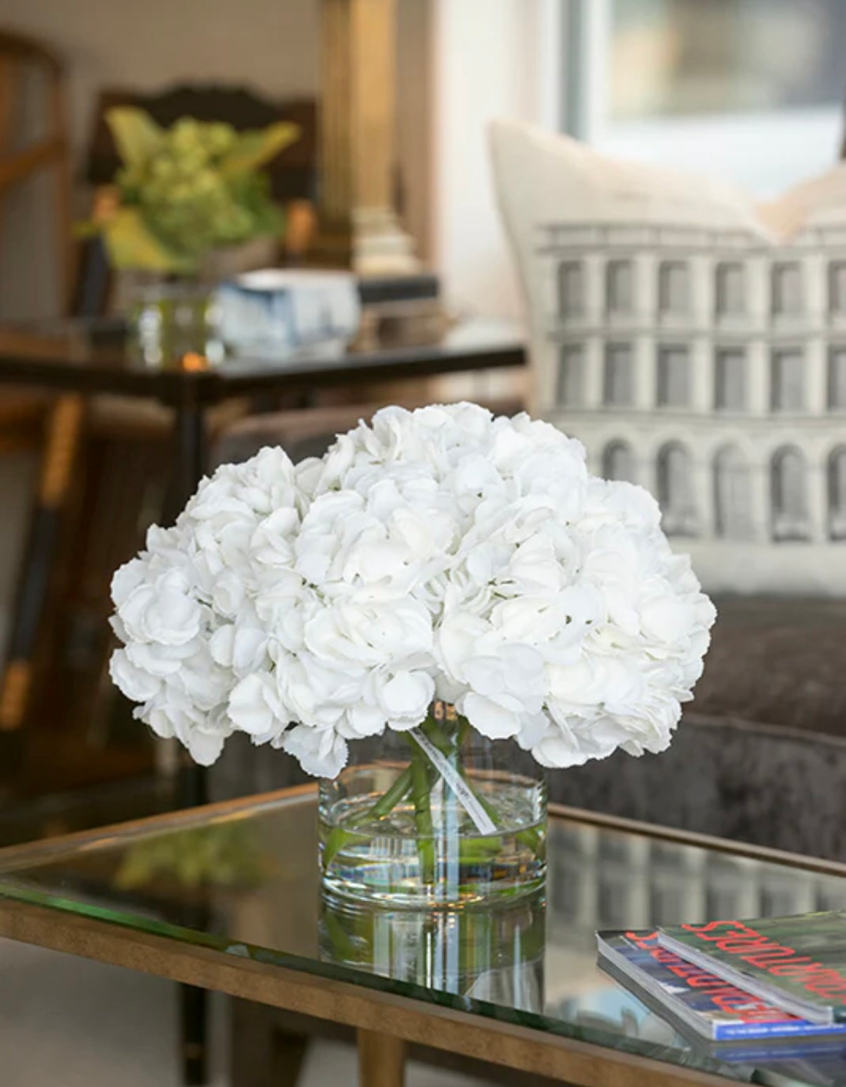 Hydrangea Arrangement in Glass 12"H