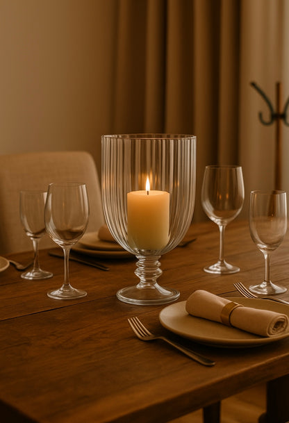 Glamour Hurricane Vase — Statement Glass Candle & Floral Hurricane