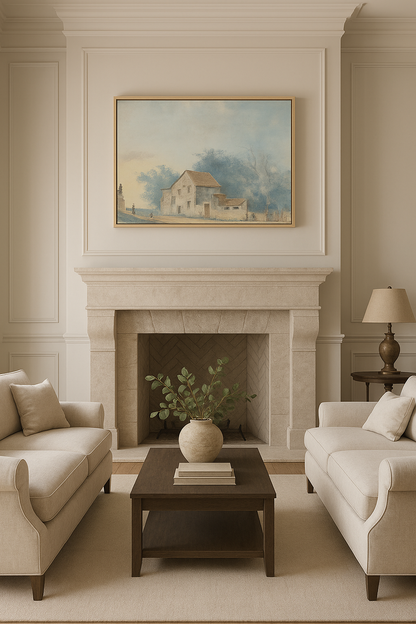 French Farm Landscape Canvas Wall Art – Rustic French Country Farmhouse Decor