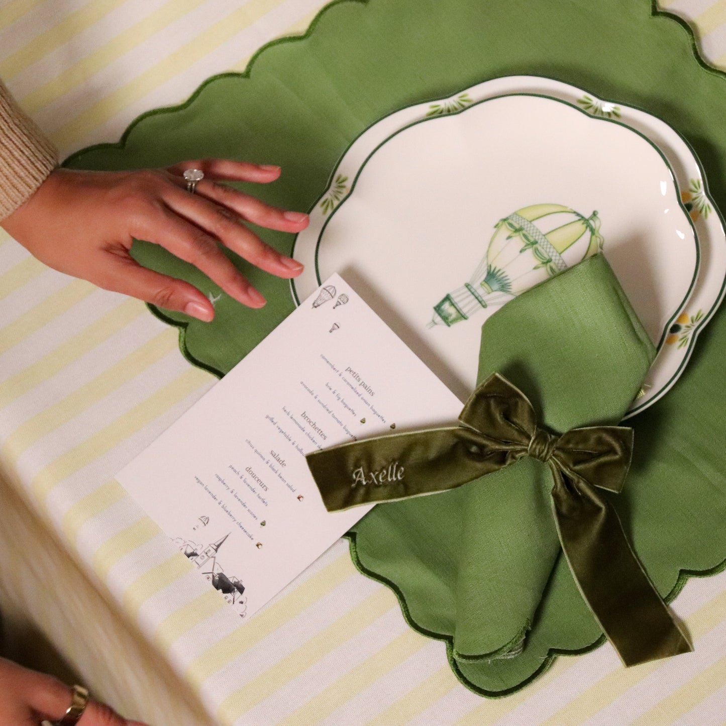 Large Forest Green Velvet Napkin Bow Tie - Set of 6