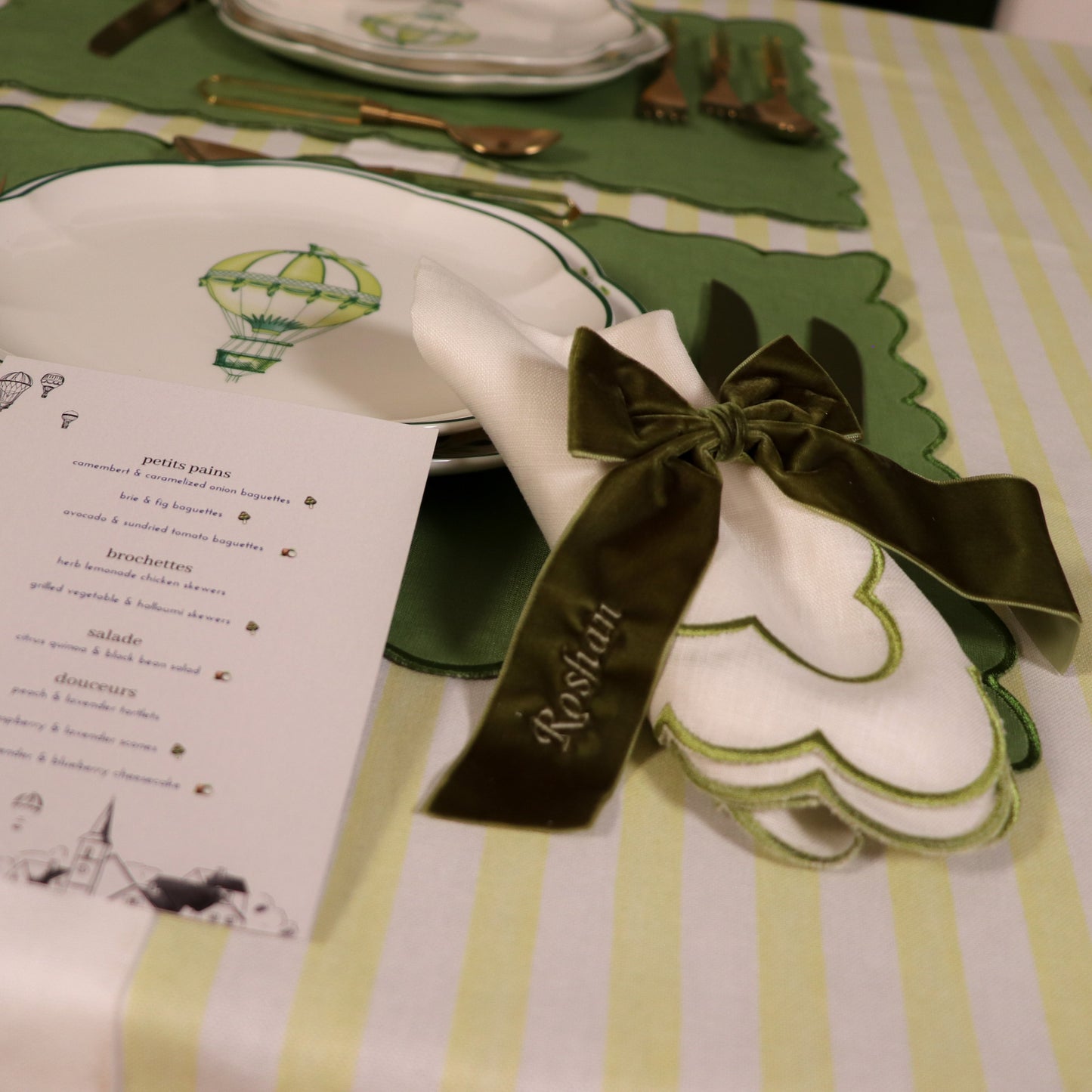 Large Forest Green Velvet Napkin Bow Tie - Set of 6