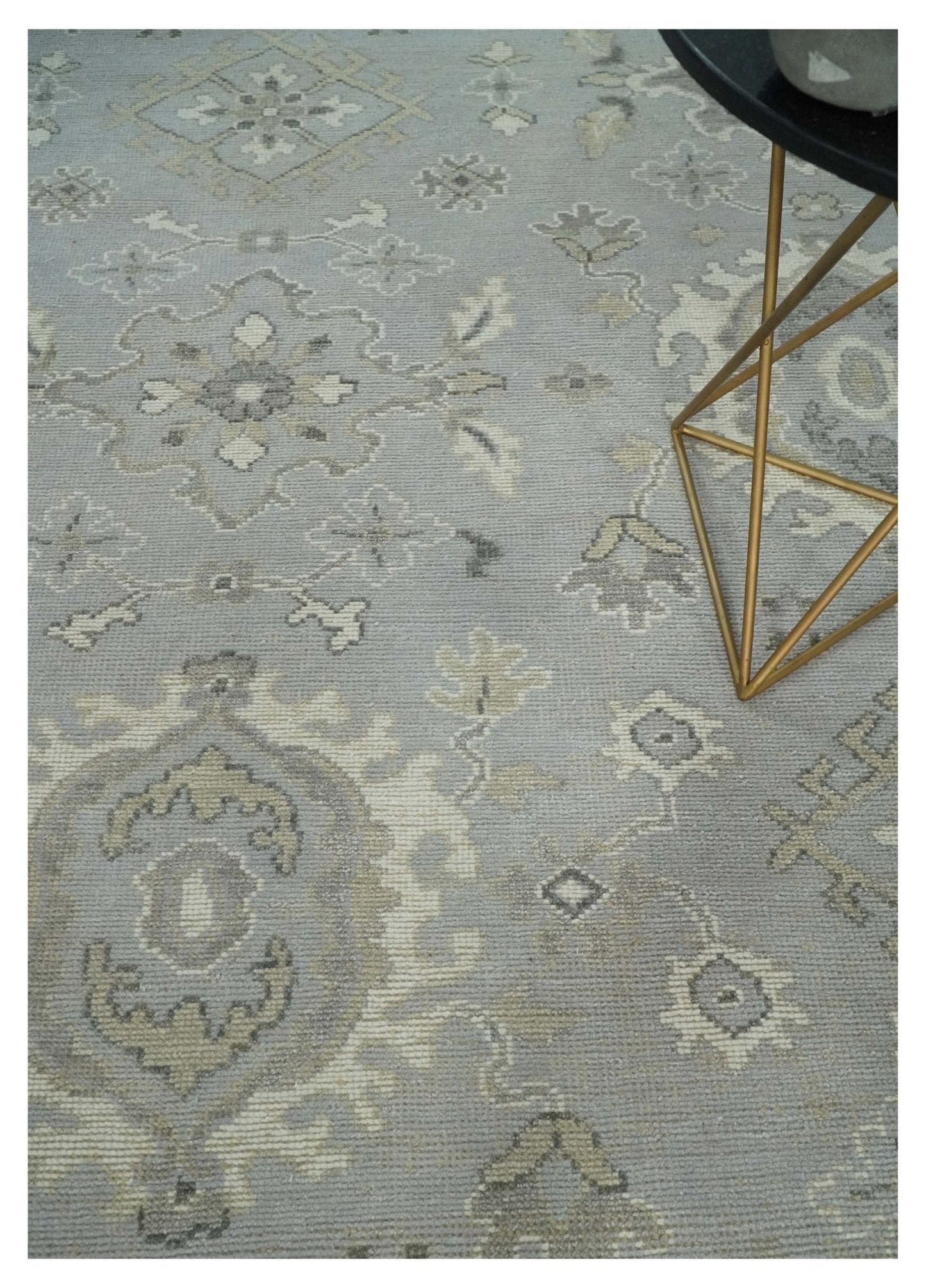 Antique Muted Silver Rug 8x11 Hand Knotted Turkish Silver, Beige and Brown Traditional Antique Persian Low Pile Area Rug
