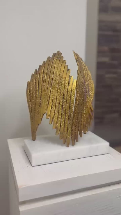 Icarus Winged Sculpture — Iron & Brass Finish on Marble Base