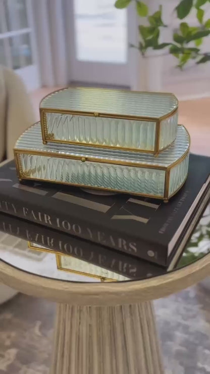 Reeded Glass Oval Box — Elegant Decorative Storage Piece