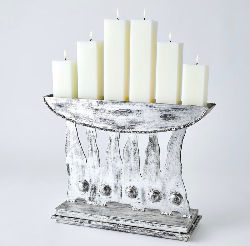 Brutalist Candelabra in Silver Leaf