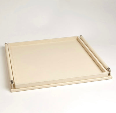 Wrapped Handle Tray-Ivory Leather (large)