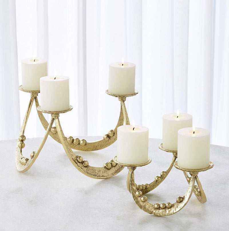 Beaded Curve Triple Candleholder in Brass (small)